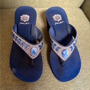Yellow Box Navy Embellished Sandals